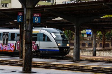 Bükreş, Romanya 'daki Bükreş (Gara de Nord Bükreş) tren istasyonunda ya da hareket halindeki tren platformunda 2022
