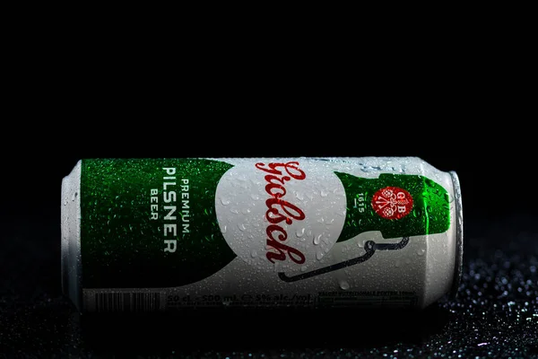 Water Droplets Grolsch Premium Pilsner Grolsch Premium Lager Beer Can — Stock Photo, Image