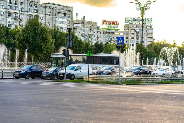 Brunnen Unirii Platz Der Innenstadt Von Bukarest Unirii Boulevard Bukarest — Stockfoto