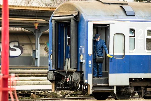 Bükreş, Romanya 'daki Bükreş (Gara de Nord Bükreş) tren istasyonunda ya da hareket halindeki tren platformunda 2022