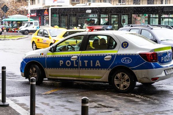 Polisbil Framför Norra Järnvägsstationen Bukarest Rumänien 2022 — Stockfoto