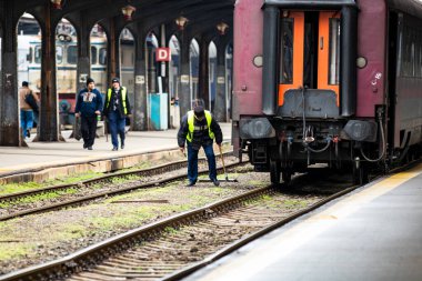 Bükreş, Romanya 'daki Bükreş (Gara de Nord Bükreş) tren istasyonunda ya da hareket halindeki tren platformunda 2022
