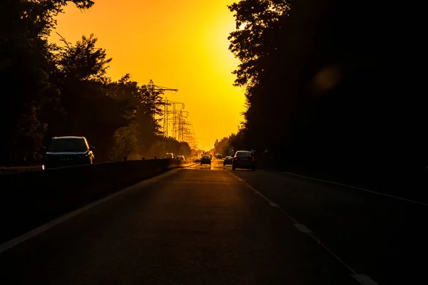 Autoverkehr Berufsverkehr Stau Autos Unterwegs Bei Sonnenuntergang Bukarest Rumänien 2021 — Stockfoto