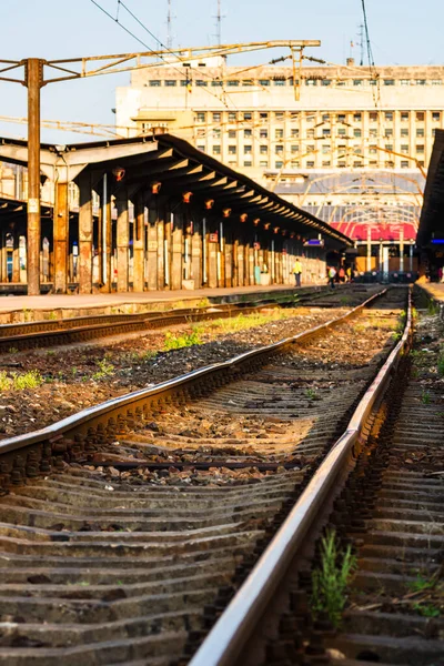 Tågdetalj Och Tågplattform Vid Bukarests Norra Järnvägsstation Gara Nord Bukarest — Stockfoto