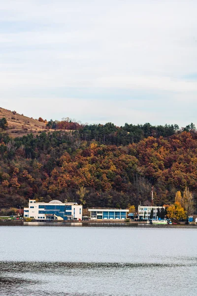 Vista Sul Fiume Danubio Sulla Città Orsova Vegetazione Edifici Vista — Foto Stock