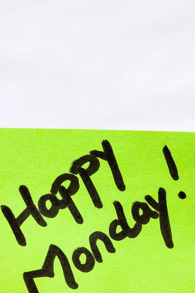 Šťastné Pondělí Rukopis Text Zavřít Izolované Zeleném Papíru Kopírovacím Prostorem — Stock fotografie
