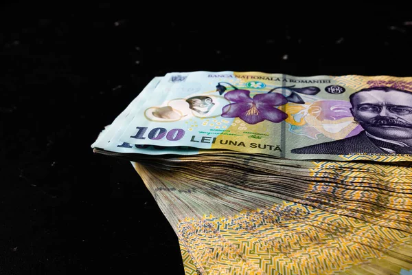 Montón Dinero Rumano Lei Ron Leu Money Moneda Europea —  Fotos de Stock