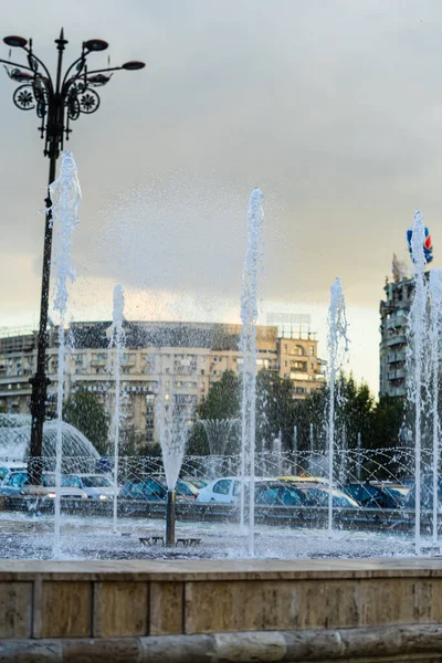 Brunnen Unirii Platz Der Innenstadt Von Bukarest Unirii Boulevard Bukarest — Stockfoto