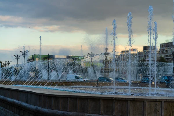 Brunnen Unirii Platz Der Innenstadt Von Bukarest Unirii Boulevard Bukarest — Stockfoto