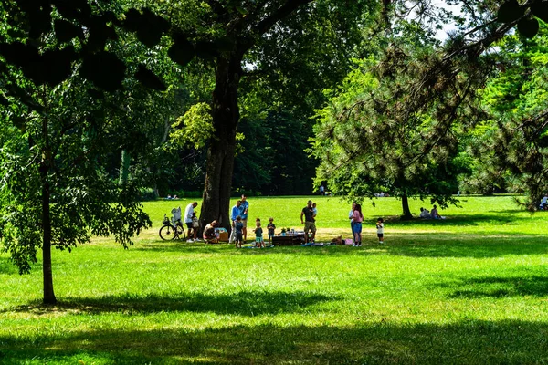 Pique Nique Relaxant Amusant Pendant Crise Coronavirus Dans Parc Les — Photo