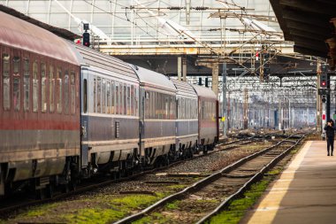 Bükreş, Romanya 'daki Bükreş (Gara de Nord Bükreş) tren istasyonunda ya da hareket halindeki tren platformunda 2022