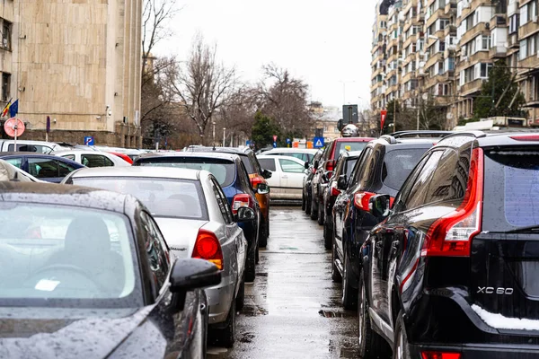 Full Parking Lot Downtown Bucharest Romania 2022 — Stock Photo, Image