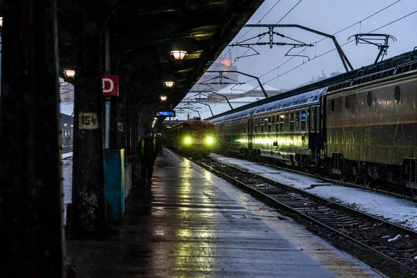 Vinter Detalj Tågvy Tåg Plattformen För Bukarests Norra Järnvägsstation Gara — Stockfoto