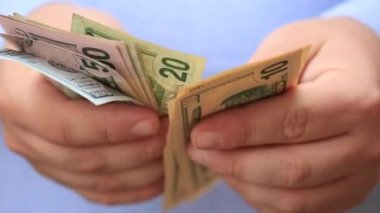 Amerikan Doları 'nı saymak ve göstermek. USD banknotları sayılıyor