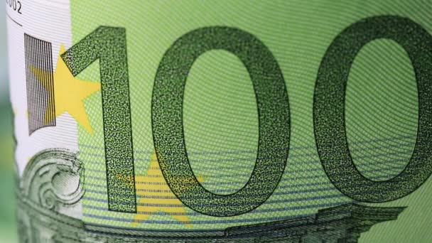 Macrodetalhe Perto Das Notas Moeda 100 Euro Isolado Conceito Inflação — Vídeo de Stock