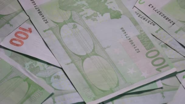 Закрыть Макро Детали Денег Банкноты 100 Евро Изолированы Инфляция Экономическая — стоковое видео