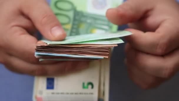 Räknar Och Visar Europengar Räkna Eurosedlar — Stockvideo
