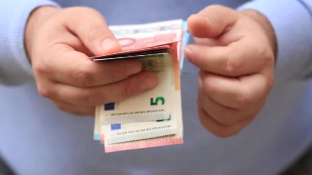 Liczenie Pokazywanie Euro Liczenie Banknotów Euro — Wideo stockowe