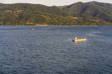 Tuna nehri ve Orsova şehir bitki örtüsü ve binaları, deniz manzarası. Orsova, Romanya, 2021