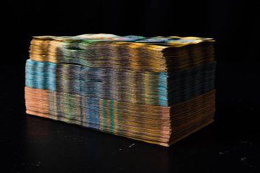 Bir yığın LEI Romanya parası. RON Leu Para Avrupa Para Birimi