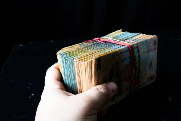 一堆堆Lei罗马尼亚钱Ron Leu Money欧洲货币 — 图库照片