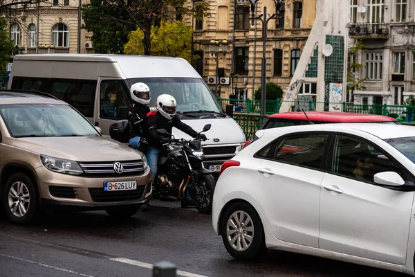 Car Traffic Rush Hour Car Pollution Traffic Jam Bucharest Romania — Stock Photo, Image