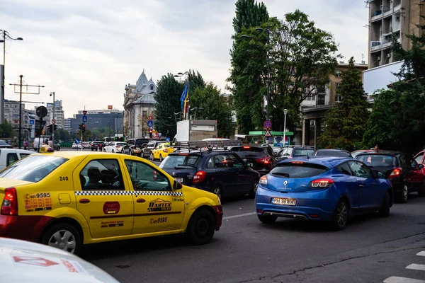 Trafic Automobile Aux Heures Pointe Pollution Automobile Embouteillage Bucarest Roumanie — Photo