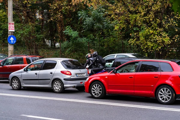 Trafic Automobile Aux Heures Pointe Pollution Automobile Embouteillage Bucarest Roumanie — Photo