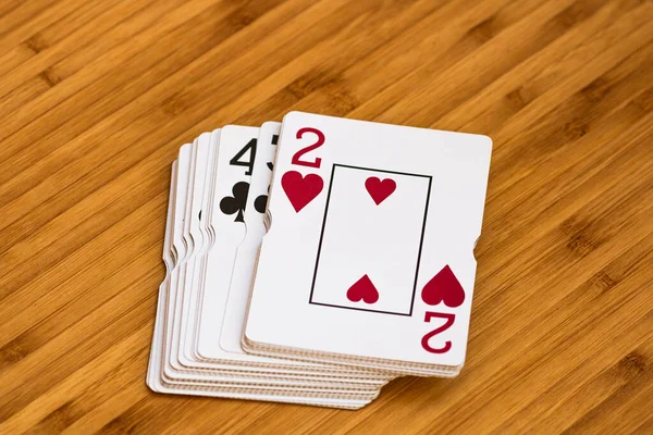 Playing Cards Close Isolated Wooden Table Casino Concept Risk Chance — Stock Photo, Image