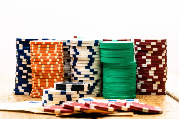 Poker Fişleri Para Yakında Kumarhane Konsepti Risk Şans Iyi Şans — Stok fotoğraf