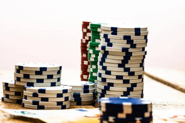 Poker Casino Chips Denaro Vicino Concetto Casinò Rischio Possibilità Buona — Foto Stock
