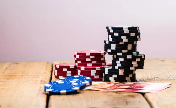 Poker Casino Chips Denaro Vicino Concetto Casinò Rischio Possibilità Buona — Foto Stock