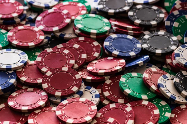 Fichas Poker Fecham Fundo Conceito Cassino Risco Chance Boa Sorte — Fotografia de Stock