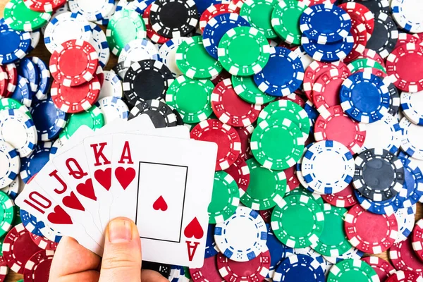 Poker Hand Poker Chips Background Casino Concept Business Risk Chance — Stock Photo, Image