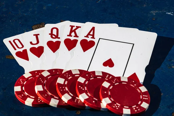 Stacks of poker chips detail with cards