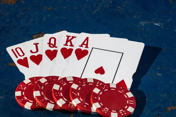 Stacks of poker chips detail with cards