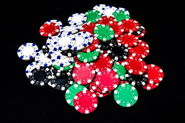 Mistura Fichas Poker Fundo Preto — Fotografia de Stock