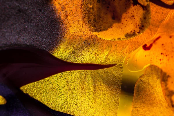 Su yüzeyinde yağ damlaları ve dalgaları olan soyut renkli arkaplan. Soyut arkaplan kavramı