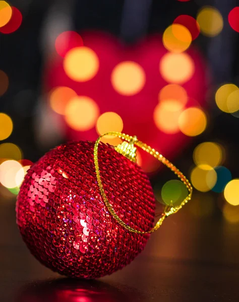 Decoração Natal Ornamentos Composição Natal Luzes Borradas Fundo Bola Natal — Fotografia de Stock