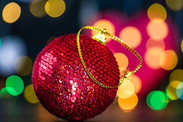 Décoration Ornements Noël Composition Noël Sur Fond Lumières Floues Boule — Photo