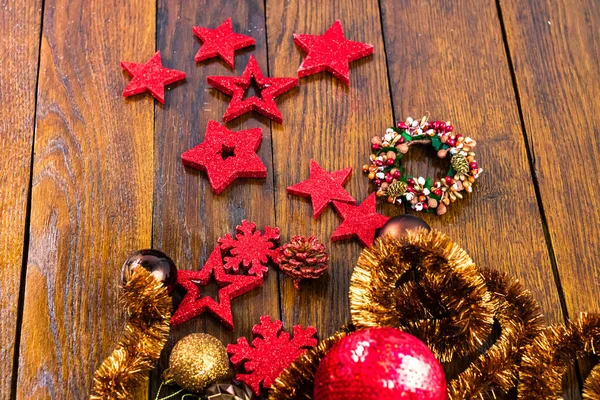 Decorações Ornamentos Para Decorar Árvore Natal Uma Composição Natal Colorido — Fotografia de Stock