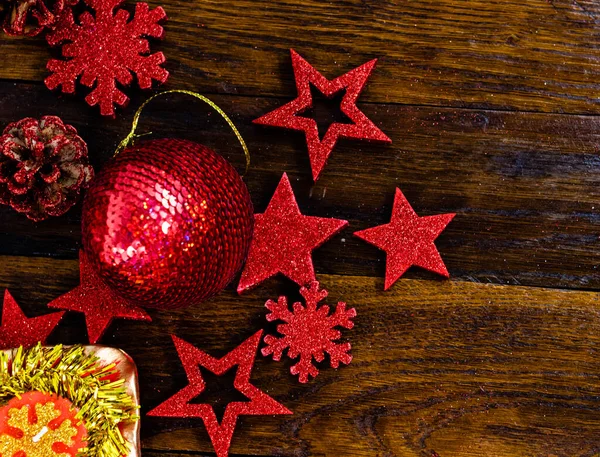 Decorações Natal Prancha Madeira Decorações Coloridas Brilhantes Brilhantes Natal — Fotografia de Stock