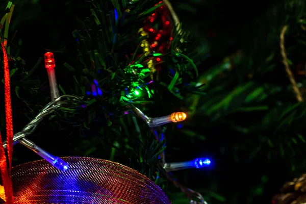 Luci Natale Appese All Albero Natale — Foto Stock