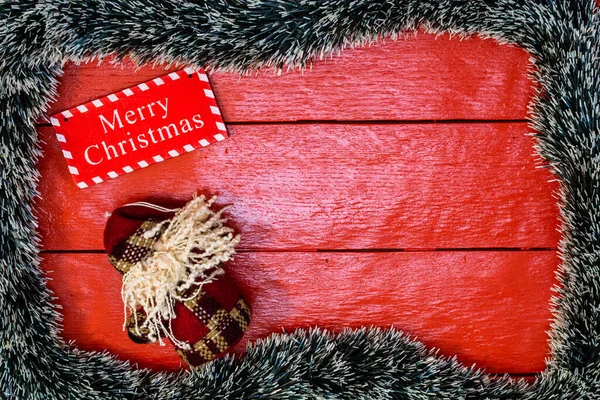 Χριστουγεννιάτικη Σύνθεση Κόκκινο Ξύλινο Ταμπλό Χριστουγεννιάτικες Γιρλάντες Και Διακοσμήσεις Δημιουργική — Φωτογραφία Αρχείου