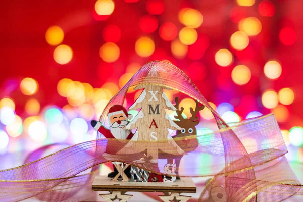 Wooden Christmas Sledge Santa Claus Reindeer Christmas Tree Christmas Decoration — Stock Photo, Image