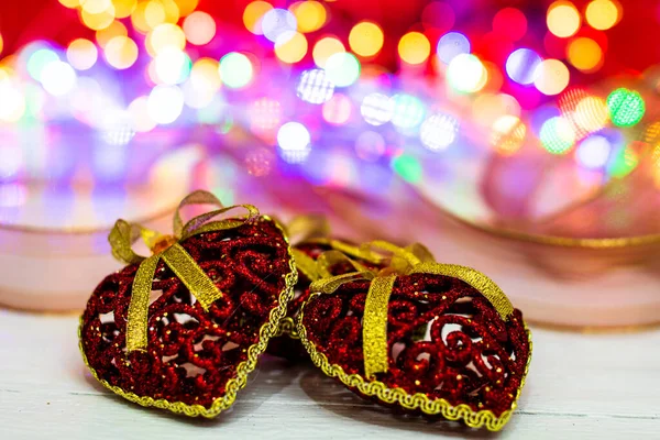 Decorations Ornaments Colorful Christmas Composition Isolated Background Blurred Lights — Stock Photo, Image