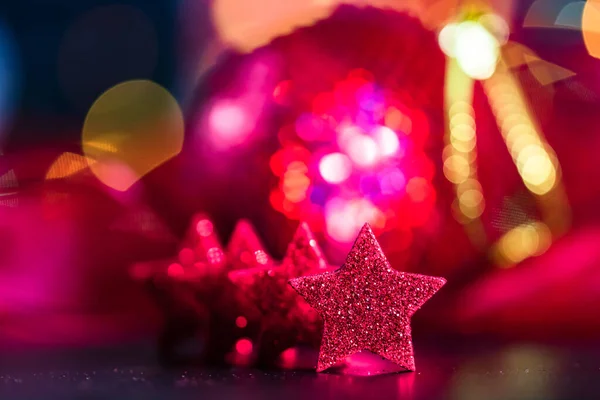 Decoração Natal Ornamentos Composição Natal Luzes Embaçadas Fundo — Fotografia de Stock