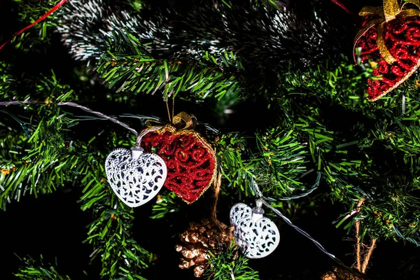 Vánoční Ozdoby Jedlích Zdobený Vánoční Stromek Jedle Větev Vánoční Ozdoby — Stock fotografie