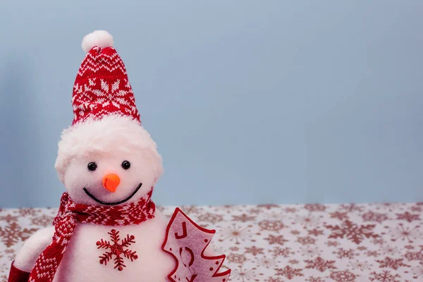Schneemannfigur Isoliert Aus Nächster Nähe Auf Details Weihnachtskomposition Mit Saisonalen — Stockfoto