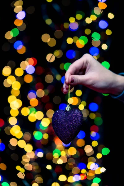 Woman Hands Hold Christmas Decoration Christmas New Year Holidays Background — Stock Photo, Image